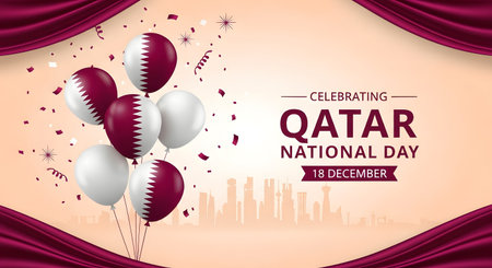 Celebrating qatar national day on december 18th with festive balloons, confetti, and elegant drapes, commemorating the nations unity and heritageの素材