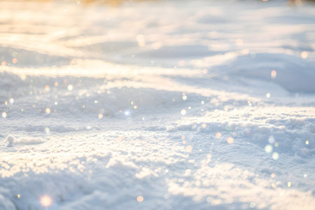 Closeup of sparkling fresh snow on a sunny winter day, creating a beautiful and serene natural backgroundの素材