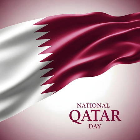Waving national flag of qatar, a vibrant symbol of patriotism and independence, featuring its distinctive maroon and white design for national qatar dayの素材