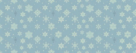 Seamless light blue background with delicate white and light blue snowflake pattern, perfect for winter holidays and festive designsの素材