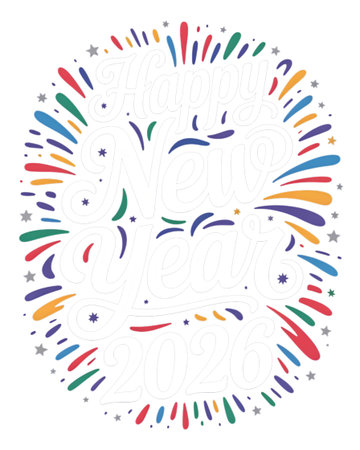 Celebrate the arrival of the new year 2026 with a burst of colorful fireworks, symbolizing joy, hope, and new beginnings isolated on transparent backgroundの素材