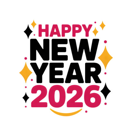 Happy new year 2026 isolated on transparent background, a festive design with bold typography and sparkling accents for a joyful celebrationの素材