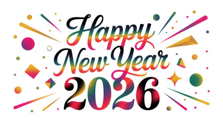 Happy new year 2026 with colorful fireworks isolated on transparent background festive celebration greeting card for the upcoming yearの素材