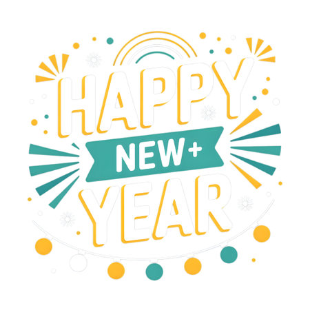 Happy new year lettering isolated on transparent background, festive decoration for holiday, celebration, party, greeting card, and invitationの素材