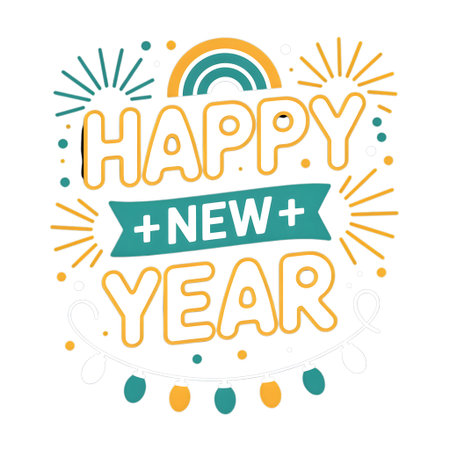 Festive happy new year wishes isolated on transparent background cheerful new year greeting with colorful design elements and typographyの素材