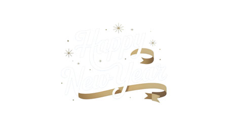 Happy new year 2024 golden glitter typography with ribbon isolated on transparent background elegant design for holiday greeting card, invitationの素材