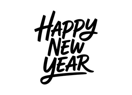 Happy new year lettering isolated on transparent background handwritten modern calligraphy inscription for greeting card, poster, banner, etcの素材