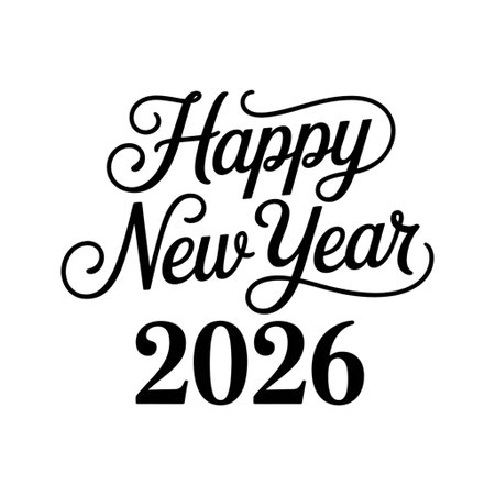 Happy new year 2026 lettering isolated on transparent background, perfect for greeting cards, invitations, and festive decorationsの素材