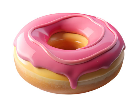 Delicious pink glazed donut with sweet icing, a classic treat perfect for breakfast or dessert, isolated on transparent backgroundの素材