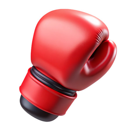 A vibrant red boxing glove, symbolizing strength, combat, and sport, isolated on transparent backgroundの素材
