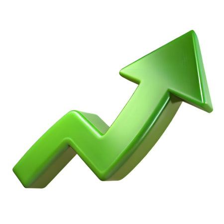 A vibrant green 3d arrow curves upwards, symbolizing growth, success, and positive progress, isolated on transparent backgroundの素材