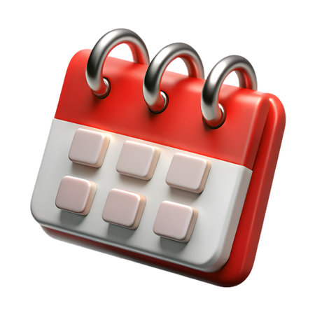 Vibrant 3d rendered red and white desk calendar icon, symbolizing organization, planning, and important dates, isolated on transparent backgroundの素材