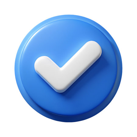 3d blue button with a white checkmark, symbolizing approval, success, completion, and verification, isolated on transparent backgroundの素材