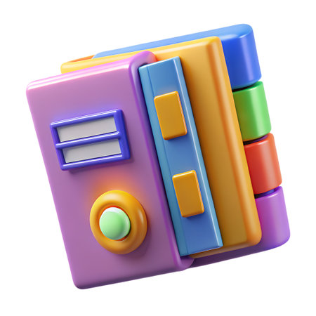 A vibrant 3d rendering of an address book isolated on transparent background, showcasing its colorful tabs and playful design elements, perfect for illustrating organizationの素材