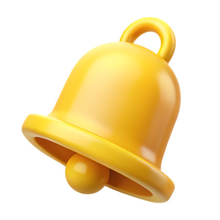 A vibrant yellow 3d notification bell icon, symbolizing alerts, reminders, and important messages, isolated on transparent backgroundの素材