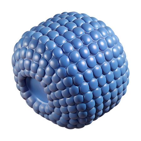 A blue textured sphere with a hole, isolated on transparent background, showcases a unique design and intriguing form, perfect for abstract conceptsの素材