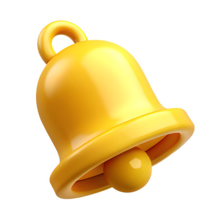 Shiny yellow notification bell isolated on transparent background, a symbol of alerts, reminders, and important updates in a digital worldの素材
