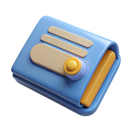 A charming 3d rendering of a blue and yellow wallet, isolated on transparent background, showcasing a modern and minimalist design aestheticの素材