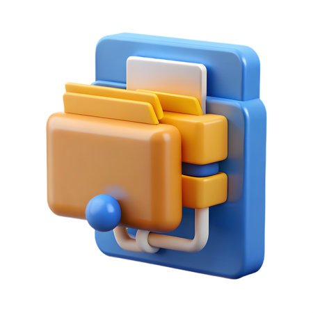 A vibrant 3d render showcases a stylized computer server, complete with folders, against an isolated on transparent background, creating a visually appealing and modern designの素材