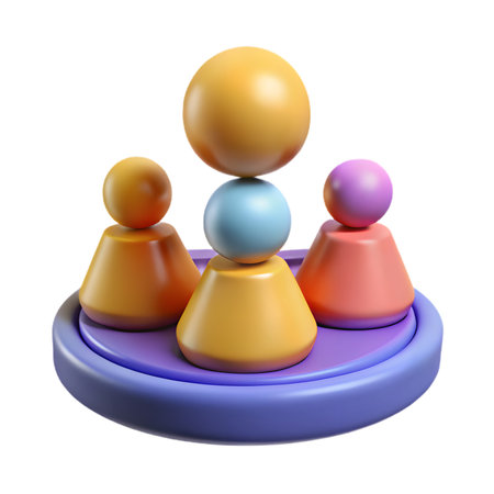 3d render of a group of people standing on a platform, with a ball on top of each person, isolated on transparent background concept of teamworkの素材