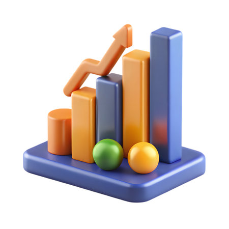 A 3d render of a bar graph with an upwardtrending arrow, symbolizing growth and success in business and finance, isolated on transparent backgroundの素材