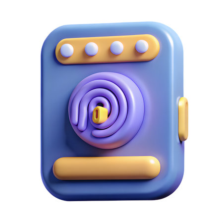 A 3d render of a blue fingerprint scanner with a purple fingerprint and a yellow lock isolated on transparent background, showcasing security and technologyの素材