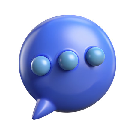 A blue speech bubble with three dots inside, symbolizing communication, conversation, or a message isolated on transparent backgroundの素材