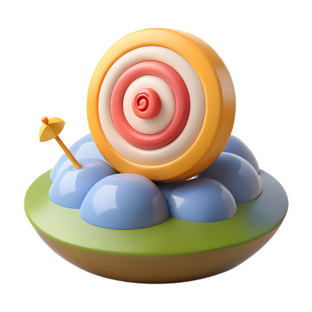 A whimsical 3d rendering of a target on a cloudlike platform, isolated on transparent background, evokes a playful and imaginative atmosphereの素材