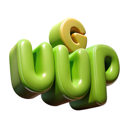 Get up 3d render isolated on transparent background a vibrant and uplifting design featuring bold, glossy letters in shades of green and yellowの素材