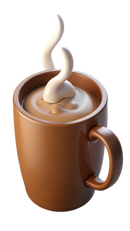 A steaming mug of hot chocolate isolated on transparent background, perfect for a cozy winter treat or a comforting beverage on a cold dayの素材