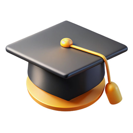 3d rendered graduation cap with yellow tassel, representing academic success and higher education, isolated on transparent backgroundの素材