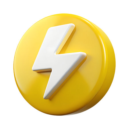 A yellow circle with a white lightning bolt isolated on transparent background is a simple and modern design that is perfect for various purposesの素材
