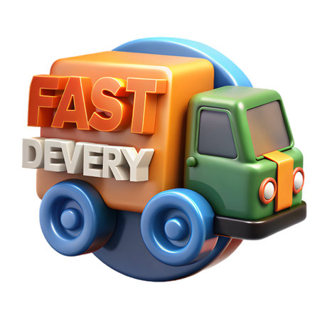 A vibrant 3d rendering of a delivery truck icon, isolated on transparent background, symbolizing fast and efficient service with its bold designの素材