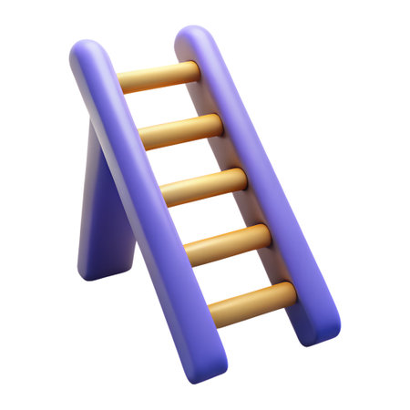 Wooden ladder isolated on white background. 3D rendering. 3D illustration.の素材
