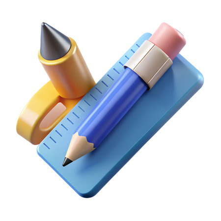 Pencils and eraser isolated on white background. 3d renderの素材