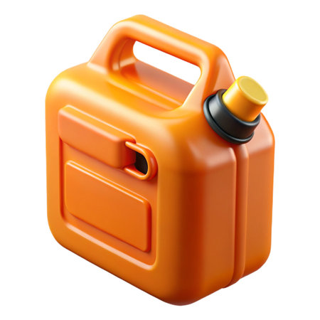 Orange gas can isolated on transparent background, a fuel container for gasoline or other flammable liquids, essential for transportationの素材