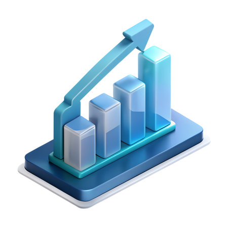 A 3d rendering of a bar graph showing growth and progress isolated on transparent background business conceptの素材
