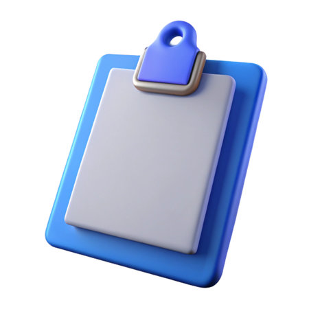 Blue clipboard with blank paper isolated on transparent background, a symbol of organization and productivityの素材