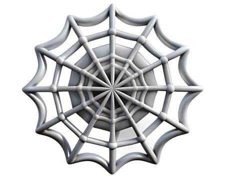 A 3d spiderweb is isolated on transparent background, casting a soft shadow, creating a spooky and intricate designの素材