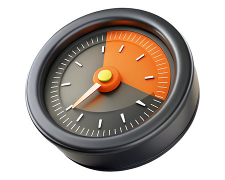 Analog timer with orange and black face isolated on transparent background shows the time passing by quicklyの素材