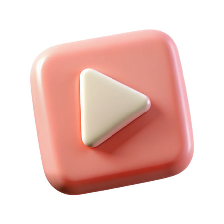 Play button icon on pink square isolated on transparent background, 3d rendering for social media contentの素材