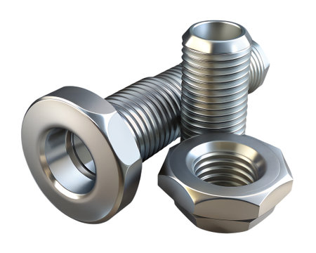 Shiny bolt and nut isolated on transparent background, a symbol of mechanical engineering and construction industry, precisionの素材