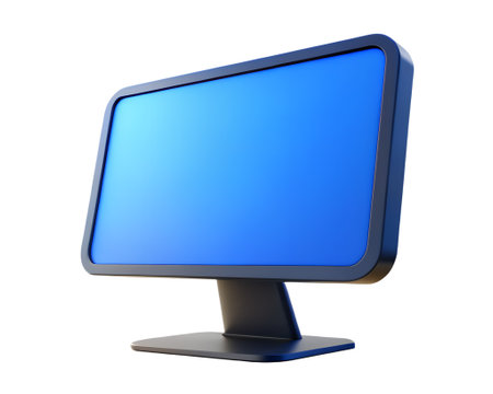 A modern computer monitor with a blue screen isolated on transparent background, perfect for showcasing technologyの素材