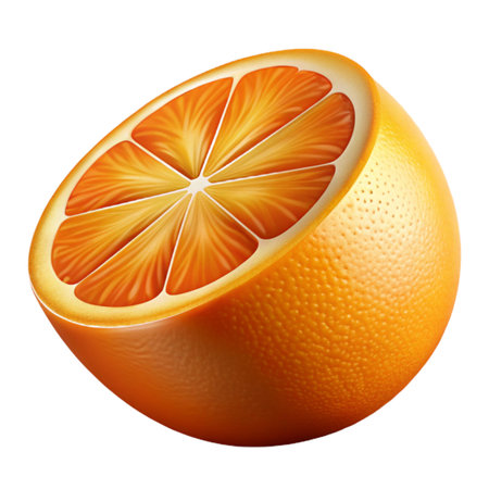 A vibrant half orange with juicy segments, showcasing its bright color and refreshing appeal isolated on transparent backgroundの素材