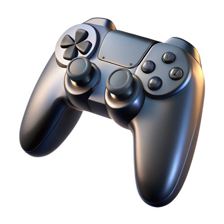 Black wireless gamepad isolated on transparent background, modern controller for video game console, technologyの素材