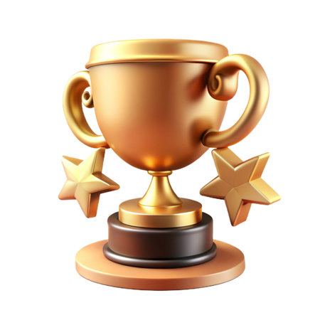 Golden trophy with stars isolated on transparent background is a symbol of victory and achievement in competitionの素材