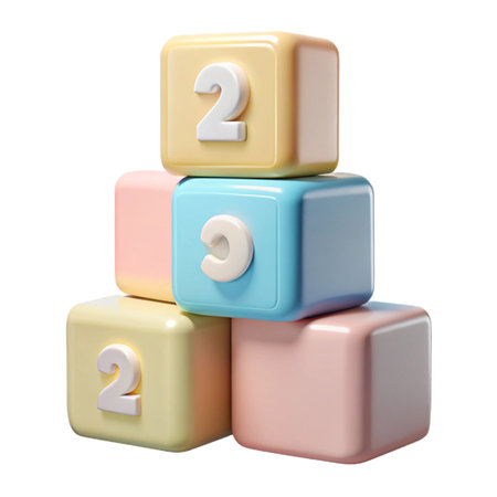 Stack of colorful toy blocks with numbers isolated on transparent background, perfect for educational content and designの素材
