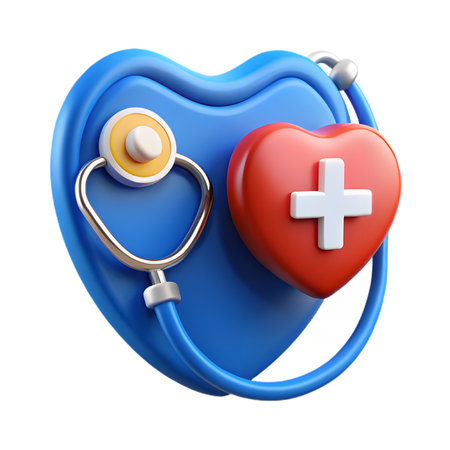 A 3d rendering of a stethoscope wrapped around a blue heart and a red heart isolated on transparent backgroundの素材