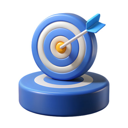 Blue and white target with arrow hitting the bullseye isolated on transparent background, representing success and achievementの素材