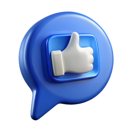 Blue speech bubble with a thumbs up icon isolated on transparent background conveys social media approval and positive feedbackの素材